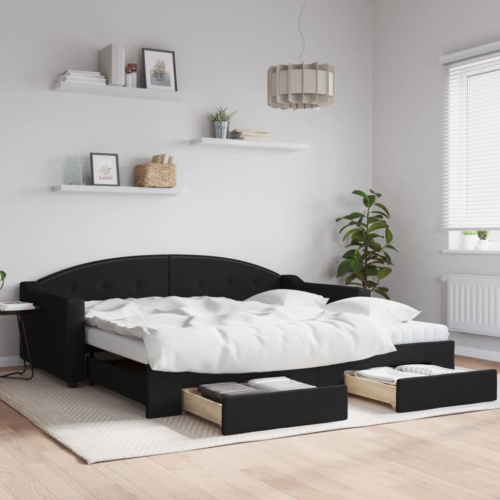 Lit de jour avec gigogne et tiroirs sans matelas noir 100x200cm - XIOS