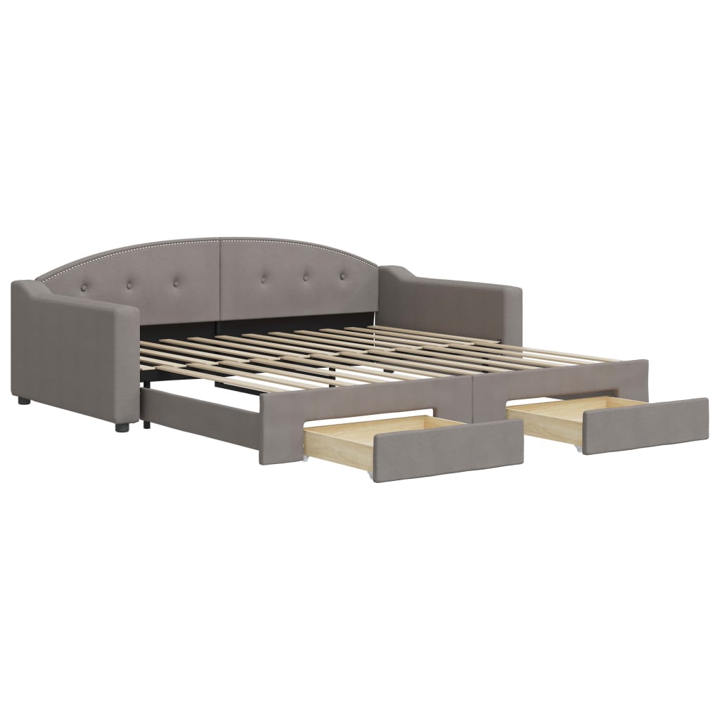 Lit de jour avec gigogne et tiroirs taupe 100x200 cm tissu - XIOS