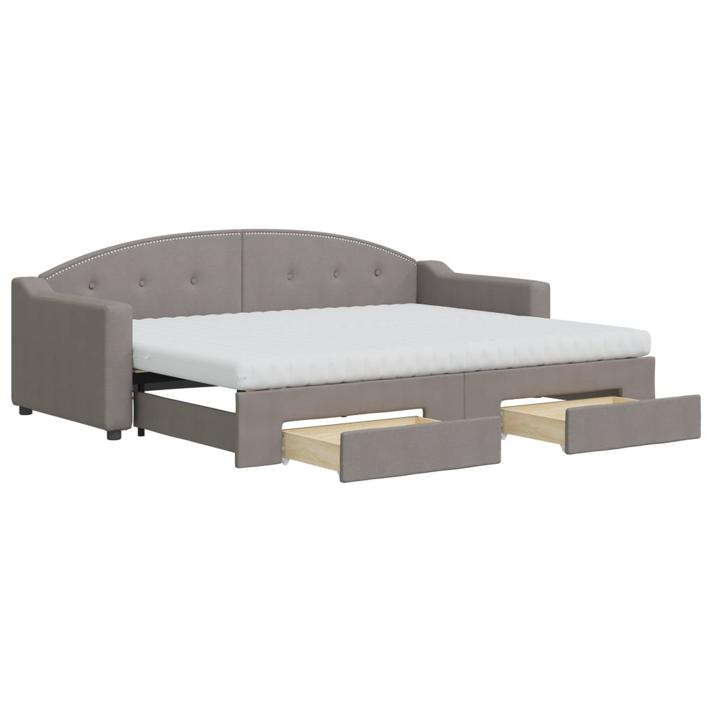 Lit de jour avec gigogne et tiroirs taupe 80x200 cm tissu - XIOS
