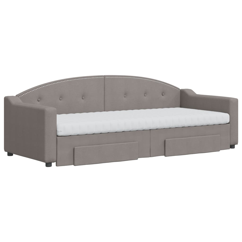 Lit de jour avec gigogne et tiroirs taupe 80x200 cm tissu - XIOS