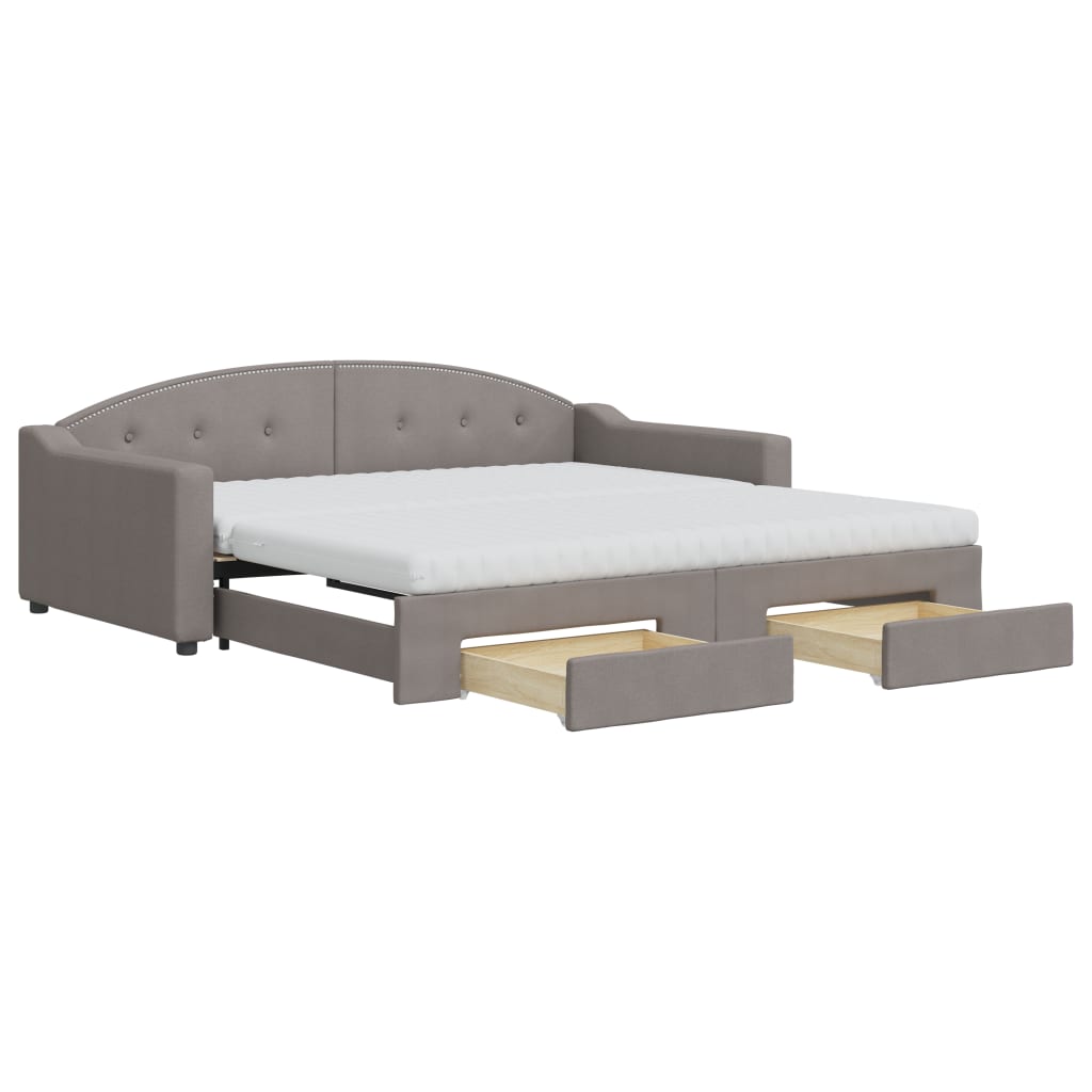 Lit de jour avec gigogne et tiroirs taupe 100x200 cm tissu - XIOS