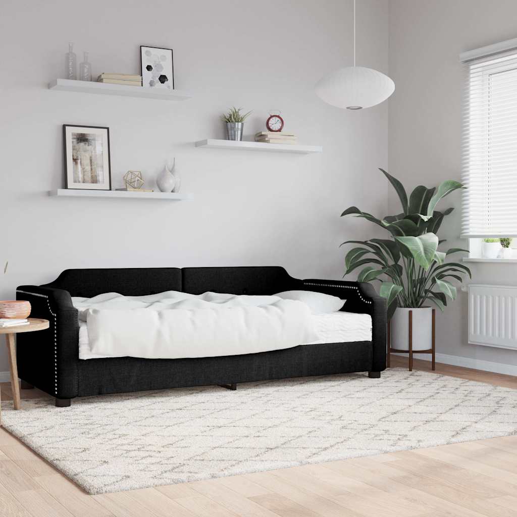 Lit de jour avec matelas noir 80x200 cm tissu - XIOS