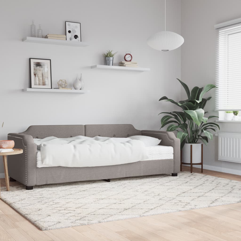 Lit de jour avec matelas taupe 90x200 cm tissu - XIOS