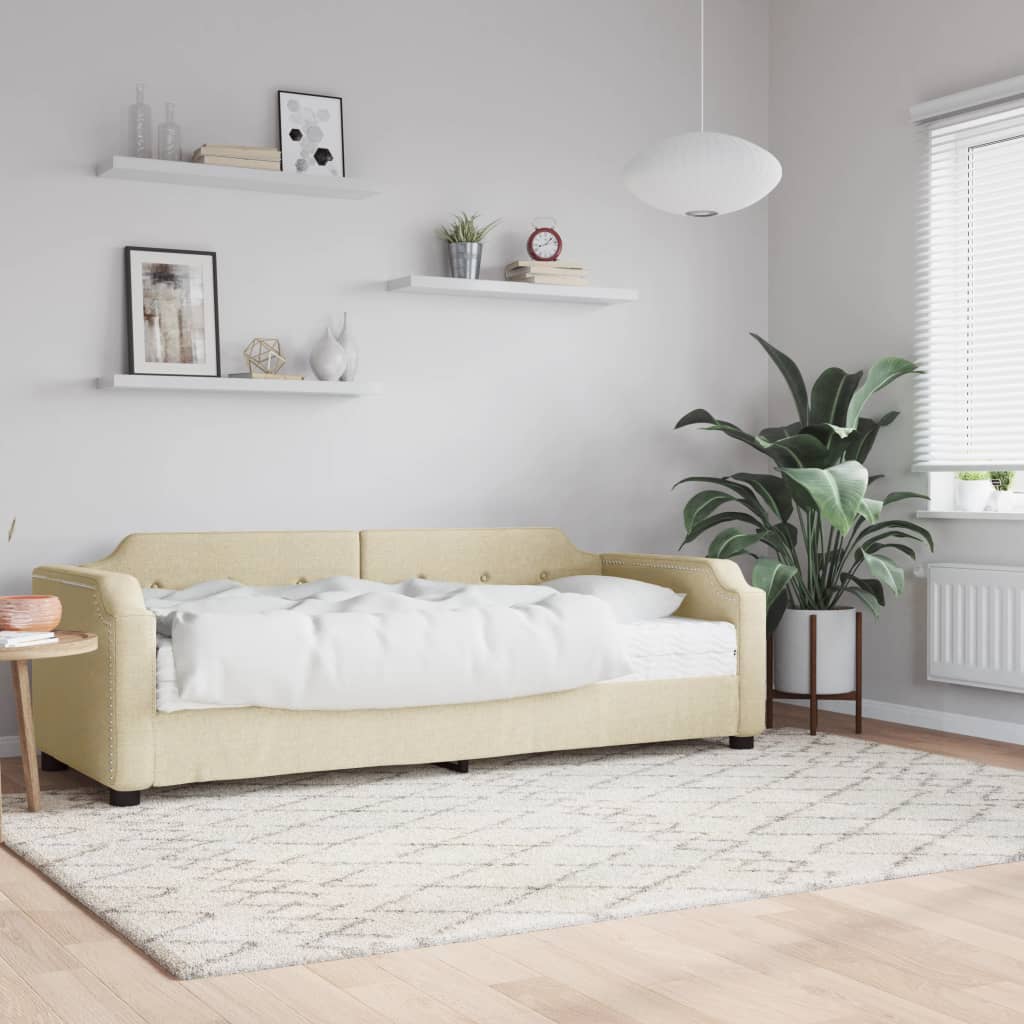 Lit de jour avec matelas crème 100x200 cm tissu - XIOS