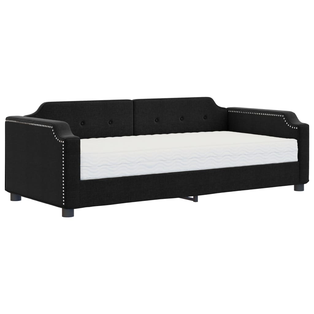 Lit de jour avec matelas noir 90x190 cm tissu - XIOS
