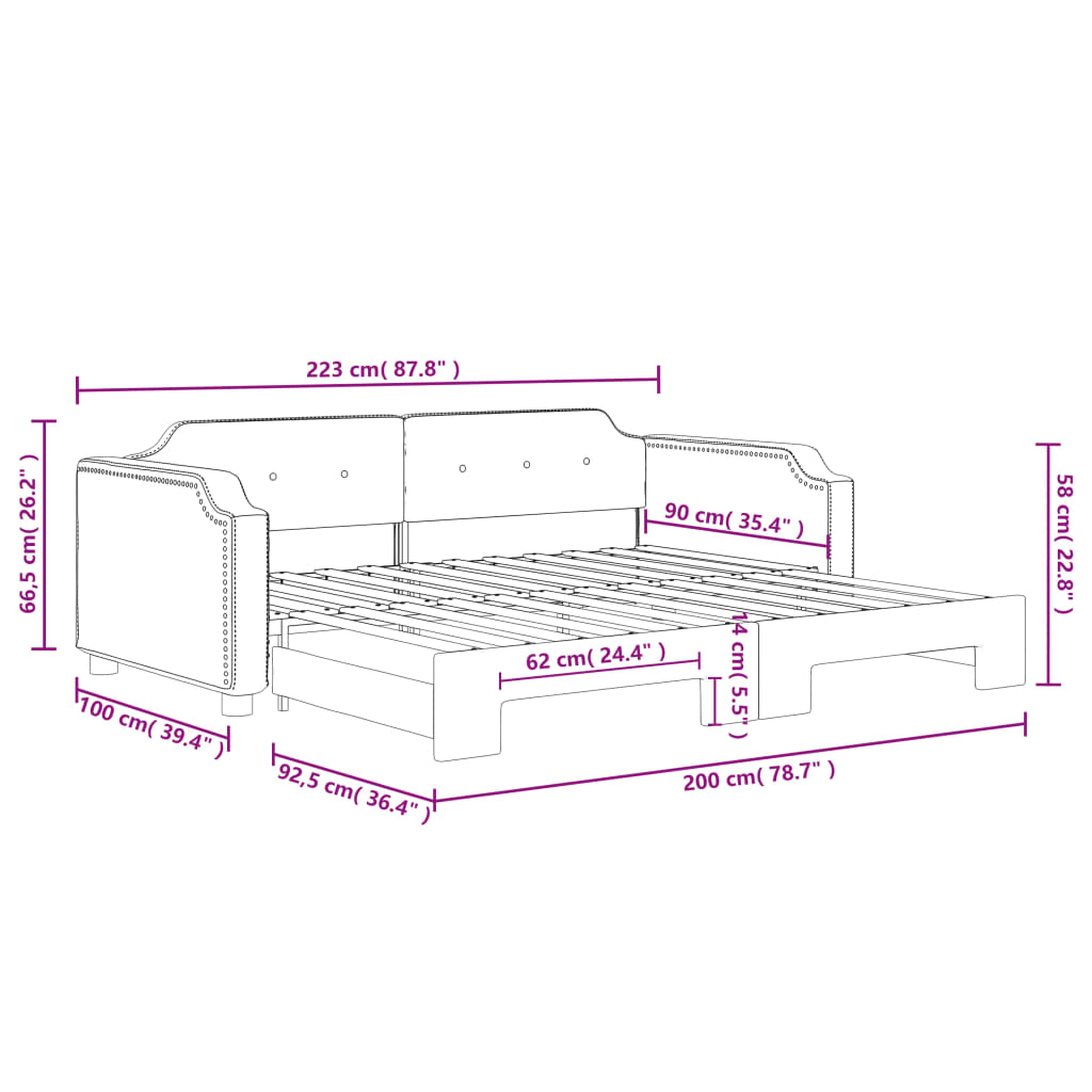 Lit de jour avec gigogne sans matelas gris foncé 90x200 cm - XIOS