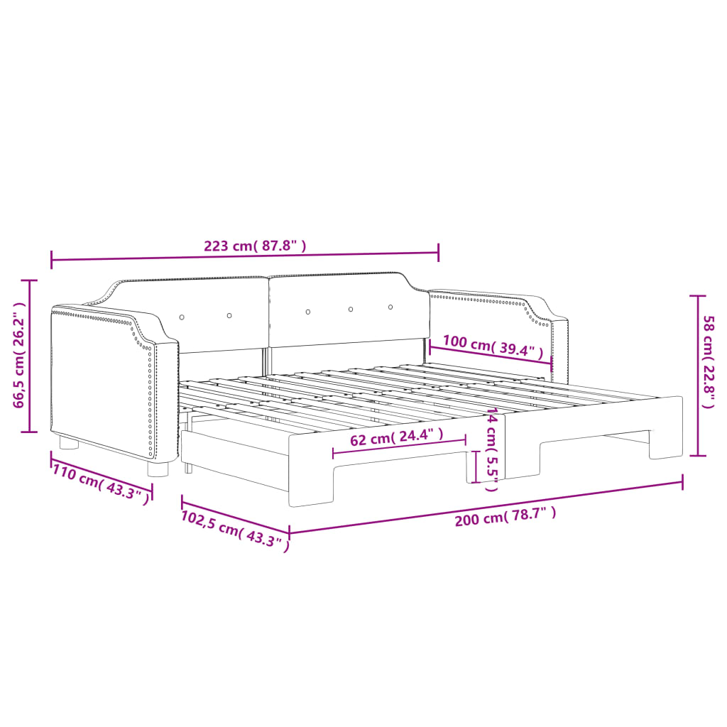 Lit de jour avec gigogne sans matelas gris clair 100x200 cm - XIOS