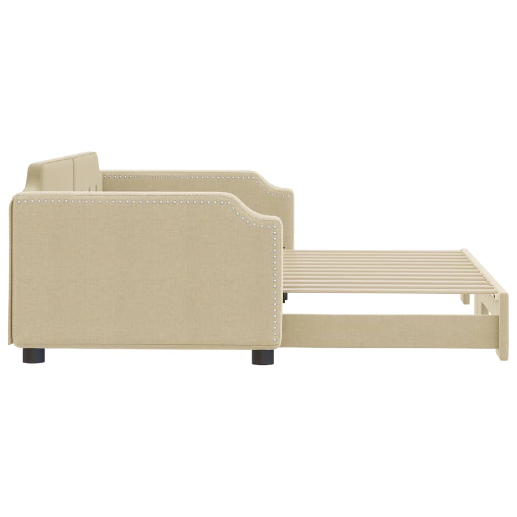 Lit de jour avec lit gigogne crème 100x200 cm tissu - XIOS