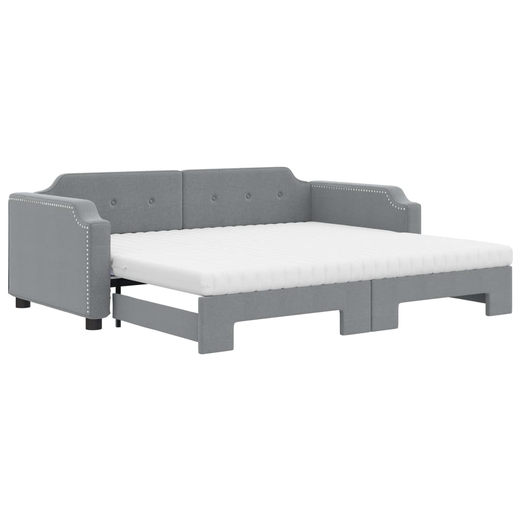 Lit de jour avec gigogne et matelas gris clair 80x200 cm tissu - XIOS