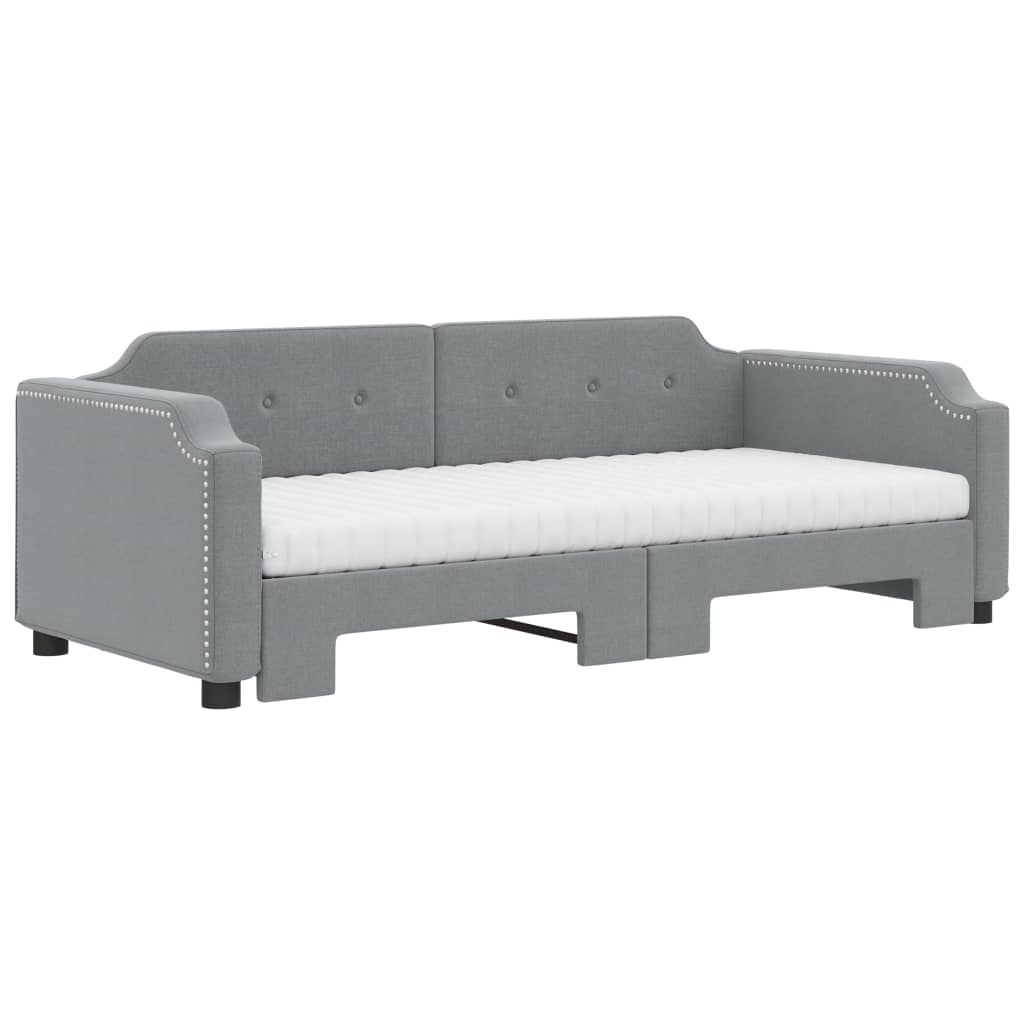 Lit de jour avec gigogne et matelas gris clair 80x200 cm tissu - XIOS