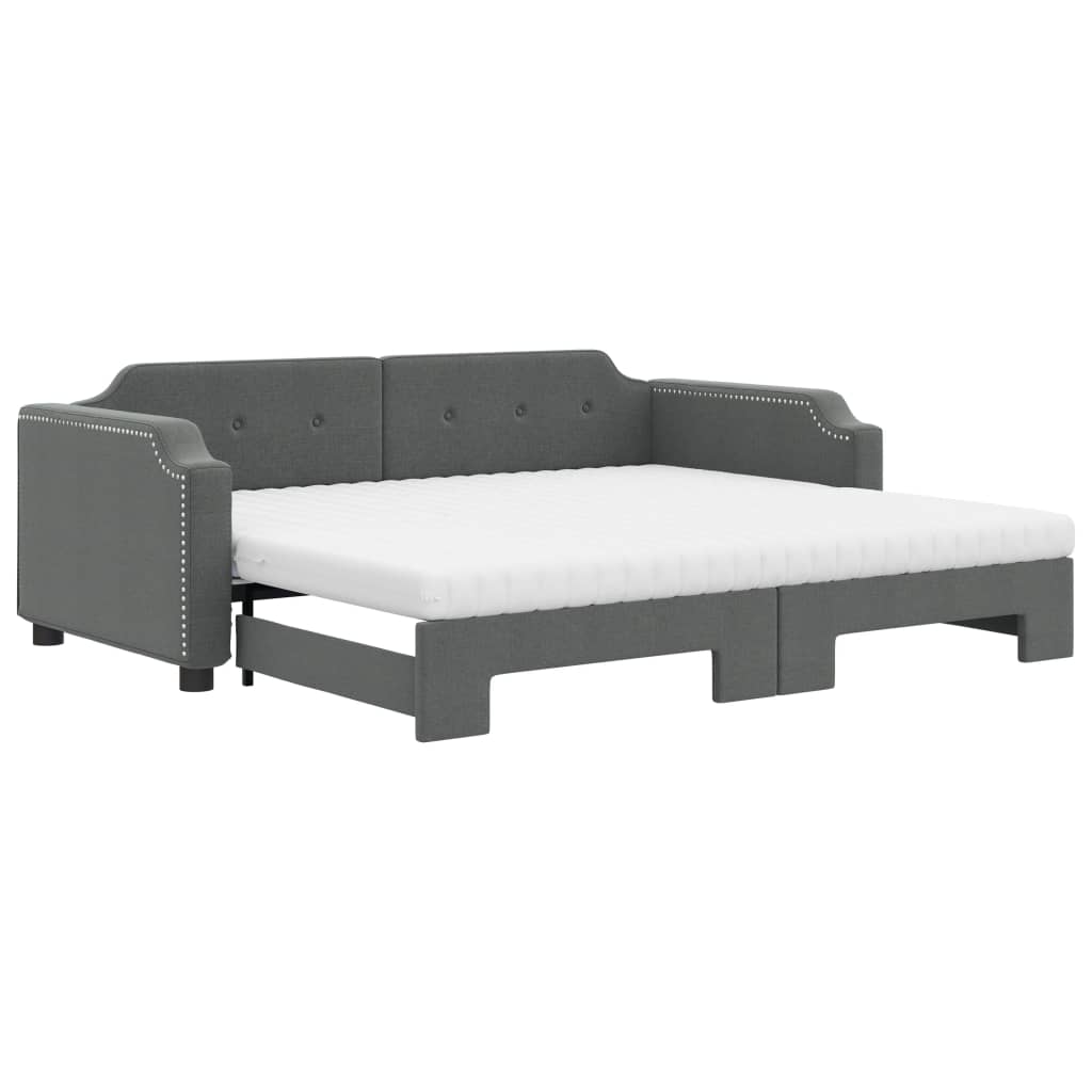 Lit de jour avec gigogne et matelas gris foncé 80x200 cm tissu
