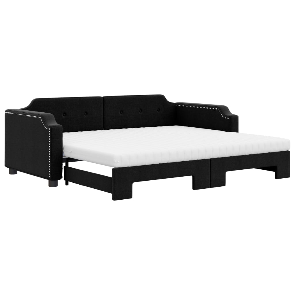 Lit de jour avec lit gigogne et matelas noir 80x200 cm tissu - XIOS