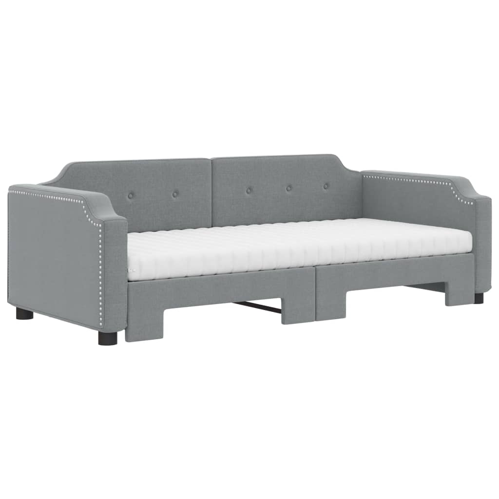 Lit de jour avec gigogne et matelas gris clair 90x200 cm tissu - XIOS
