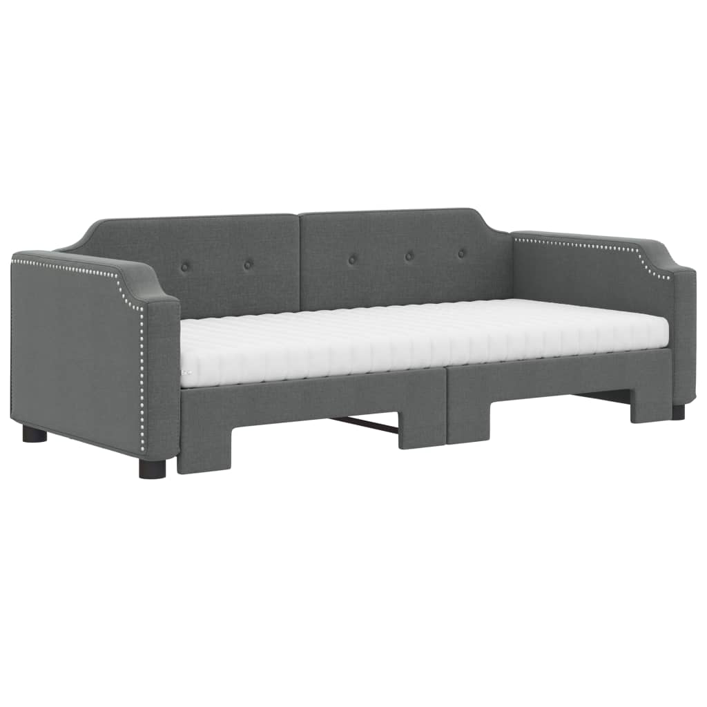 Lit de jour avec gigogne et matelas gris foncé 90x200 cm tissu - XIOS