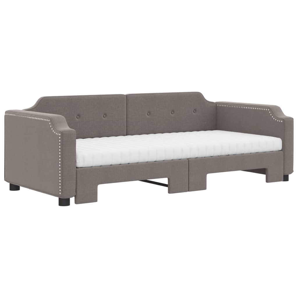 Lit de jour avec gigogne et matelas taupe 90x200 cm tissu - XIOS