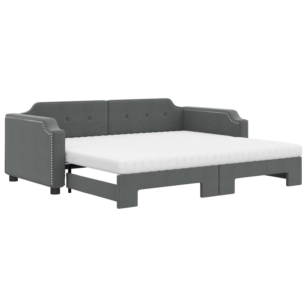 Lit de jour avec gigogne et matelas gris foncé 100x200 cm tissu - XIOS