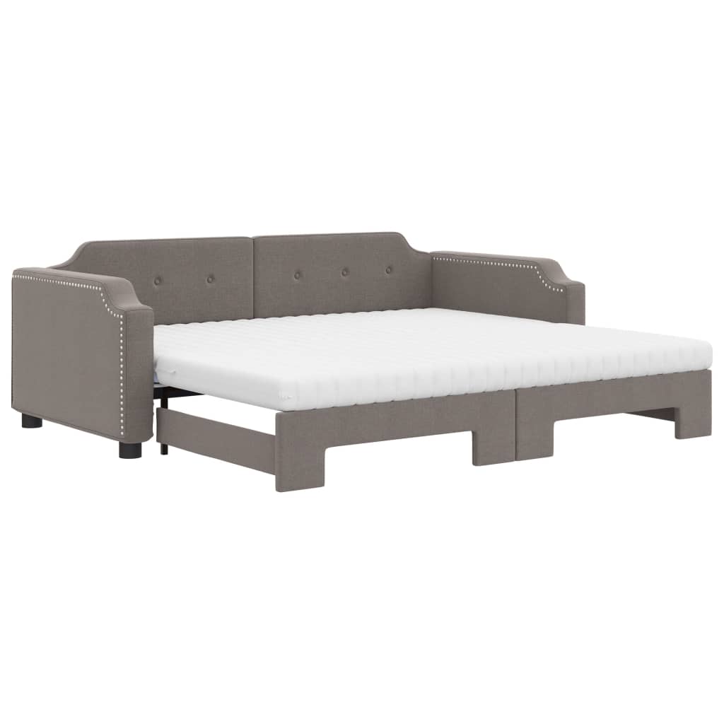 Lit de jour avec gigogne et matelas taupe 100x200 cm tissu - XIOS