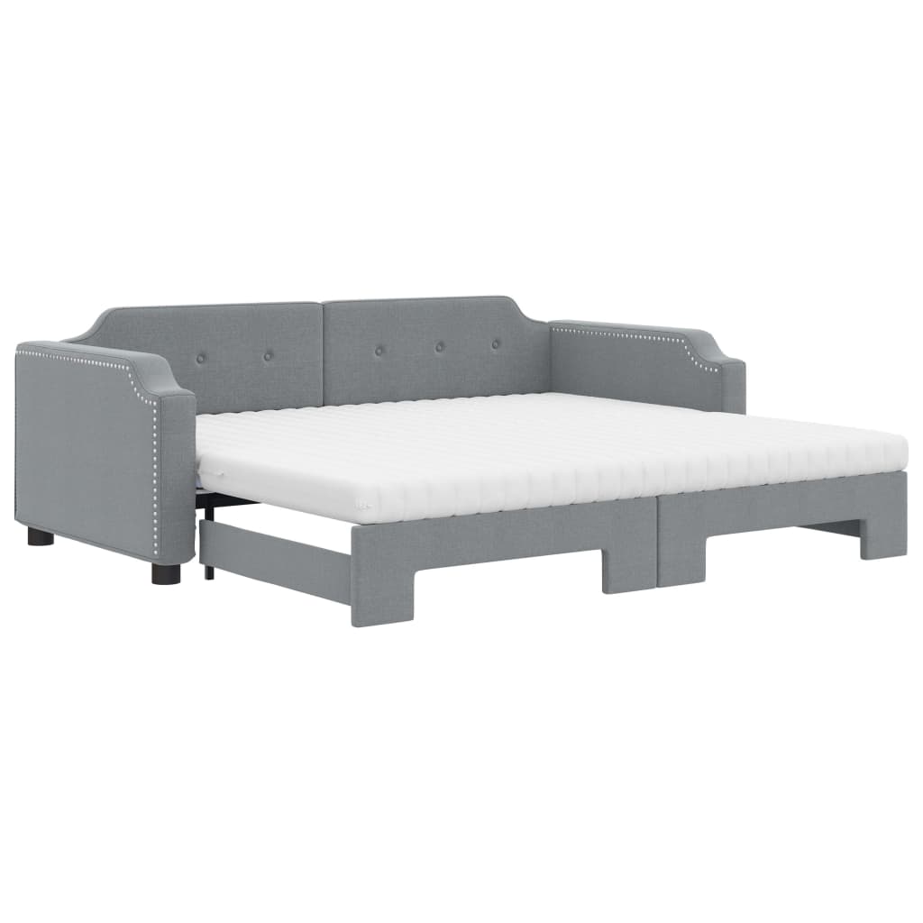 Lit de jour avec gigogne et matelas gris clair 90x190 cm tissu - XIOS