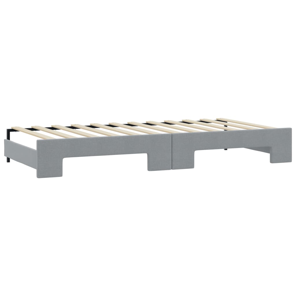 Lit de jour avec gigogne et matelas gris clair 90x190 cm tissu - XIOS