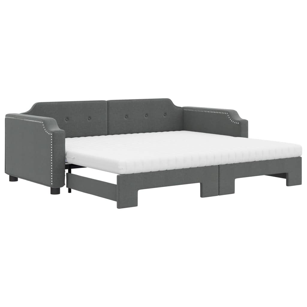 Lit de jour avec gigogne et matelas gris foncé 90x190 cm tissu - XIOS