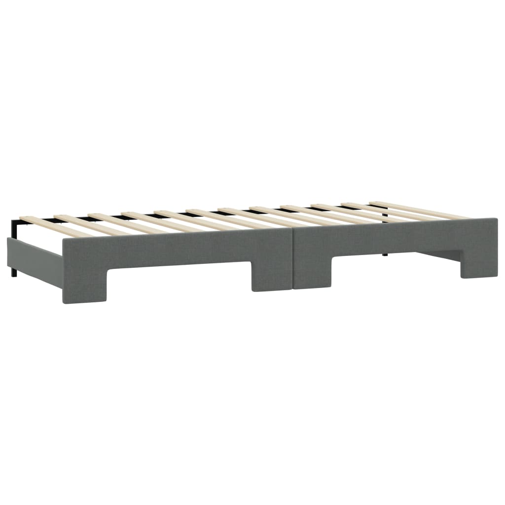 Lit de jour avec gigogne et matelas gris foncé 90x190 cm tissu - XIOS