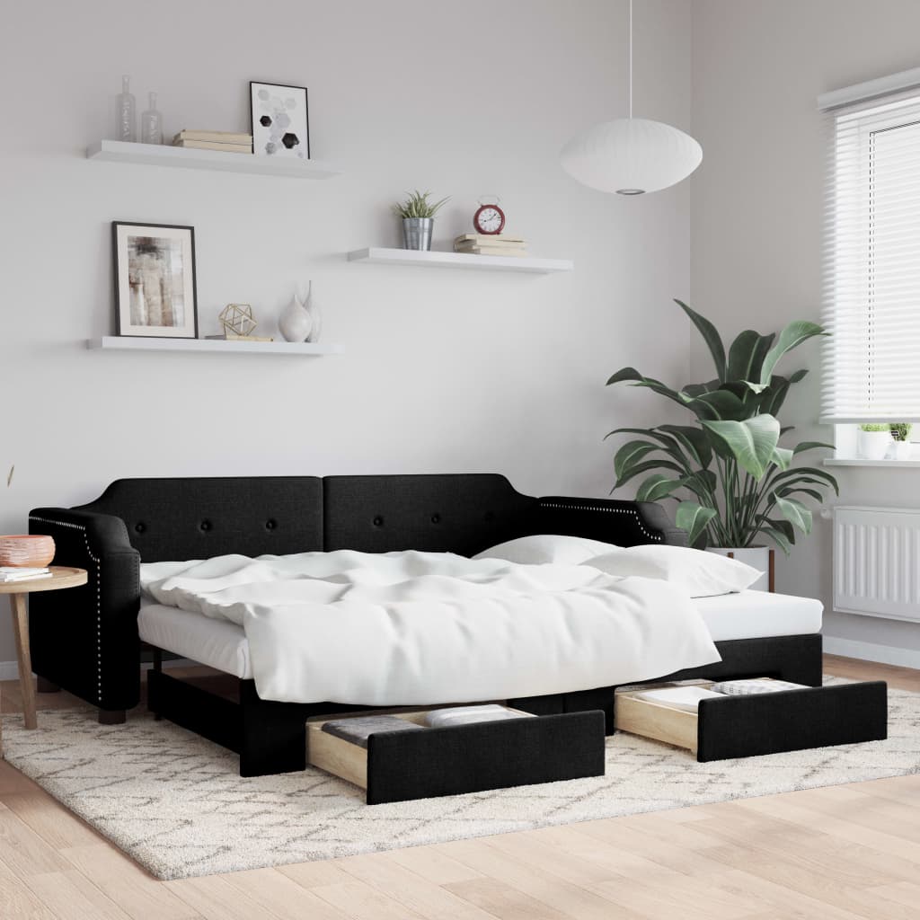 Lit de jour avec gigogne et tiroirs sans matelas noir 80x200 cm - XIOS
