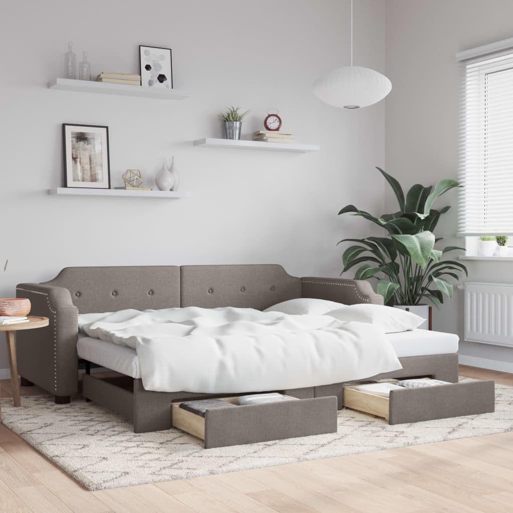 Lit de jour avec gigogne et tiroirs sans matelas taupe 90x200cm - XIOS
