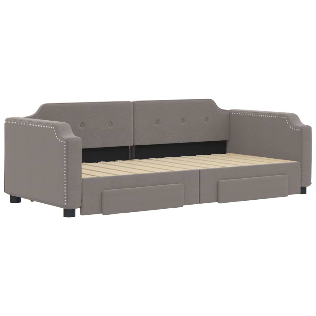 Lit de jour avec gigogne et tiroirs taupe 100x200 cm tissu - XIOS
