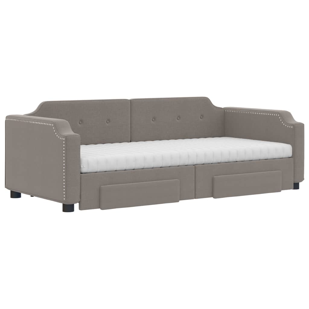 Lit de jour avec gigogne et tiroirs taupe 80x200 cm tissu - XIOS