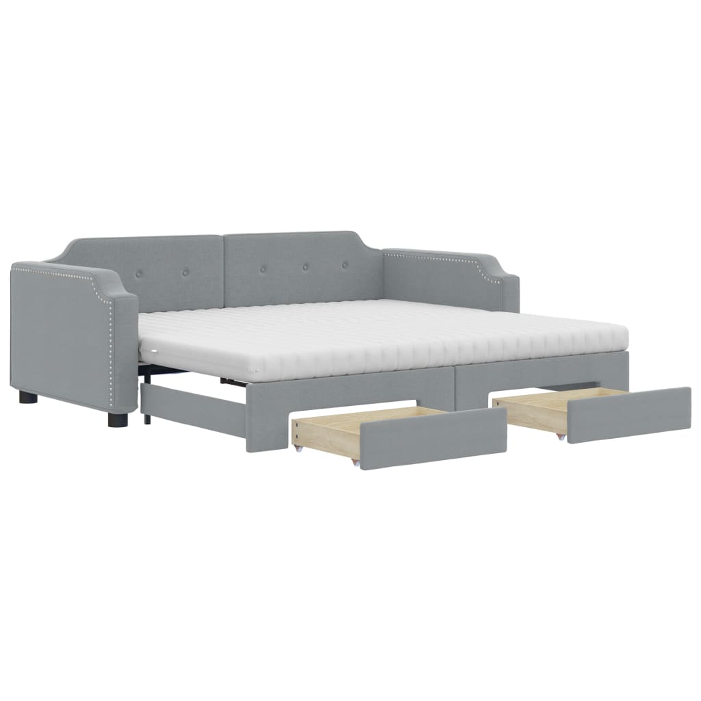 Lit de jour avec gigogne et tiroirs gris clair 90x200 cm tissu - XIOS