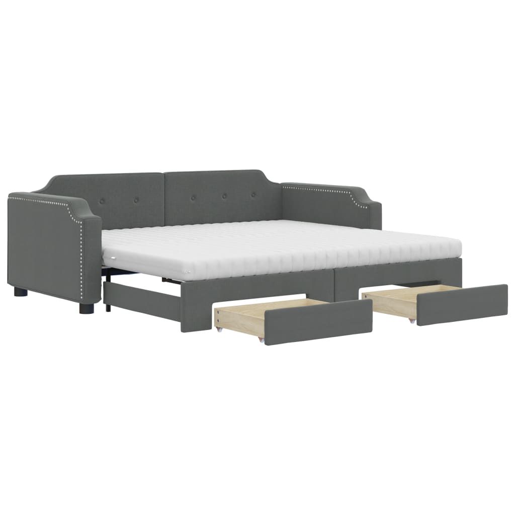 Lit de jour avec gigogne et tiroirs gris foncé 90x200 cm tissu - XIOS