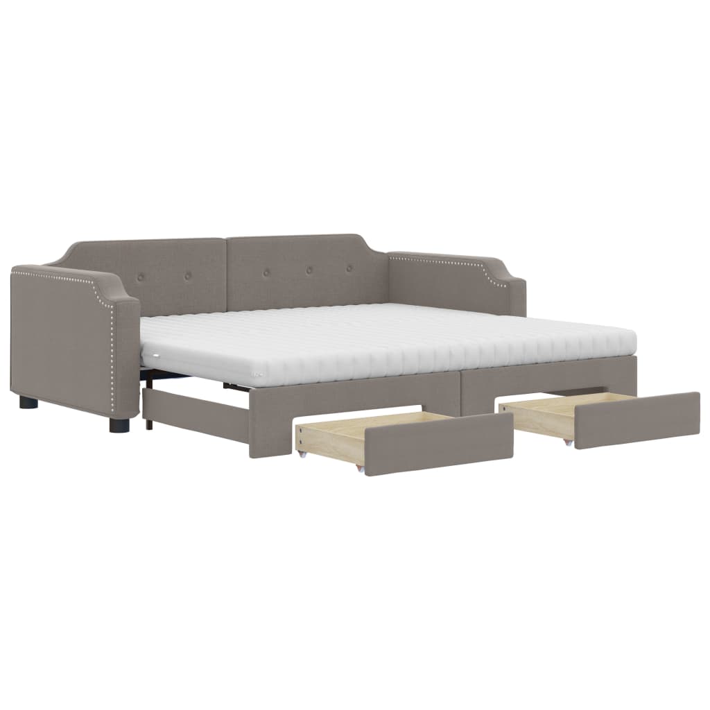 Lit de jour avec gigogne et tiroirs taupe 90x200 cm tissu - XIOS
