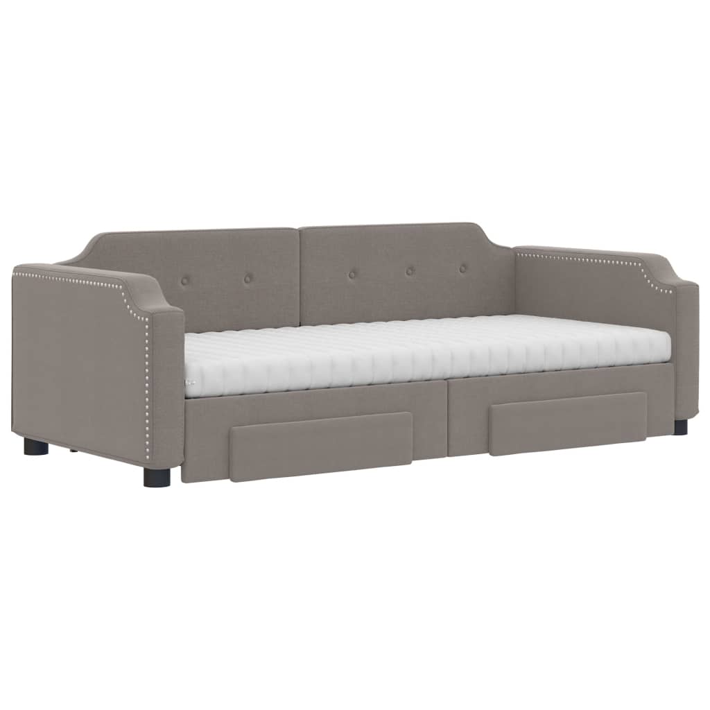 Lit de jour avec gigogne et tiroirs taupe 90x200 cm tissu - XIOS
