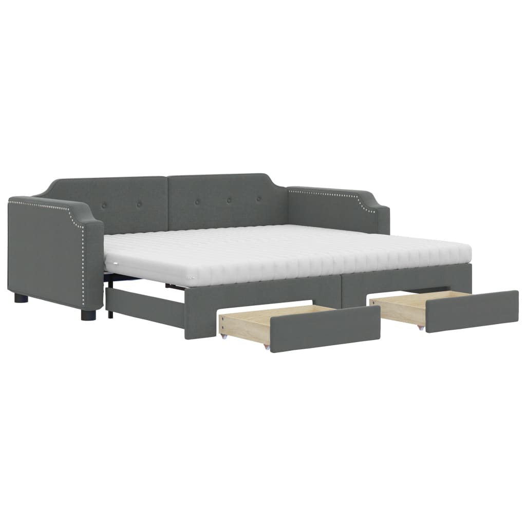 Lit de jour avec gigogne et tiroirs gris foncé 100x200 cm tissu - XIOS
