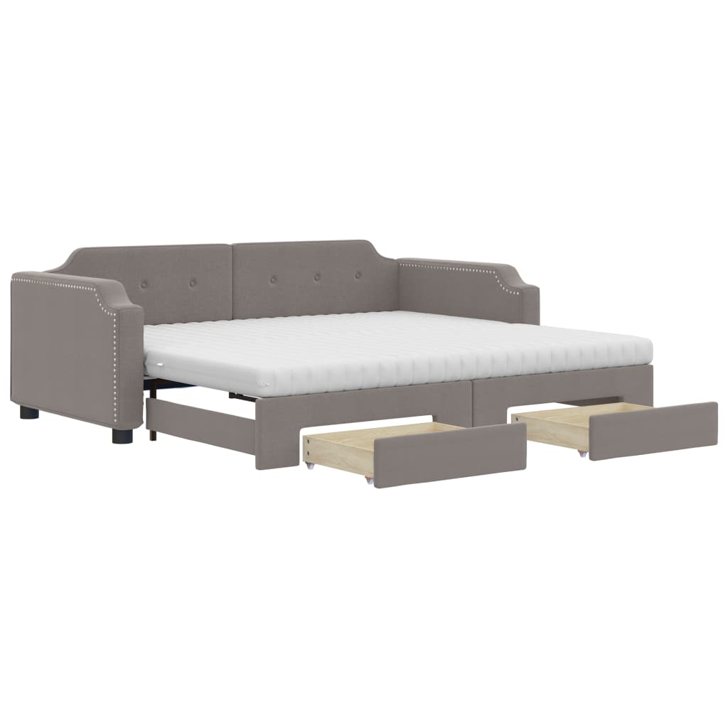 Lit de jour avec gigogne et tiroirs taupe 100x200 cm tissu - XIOS