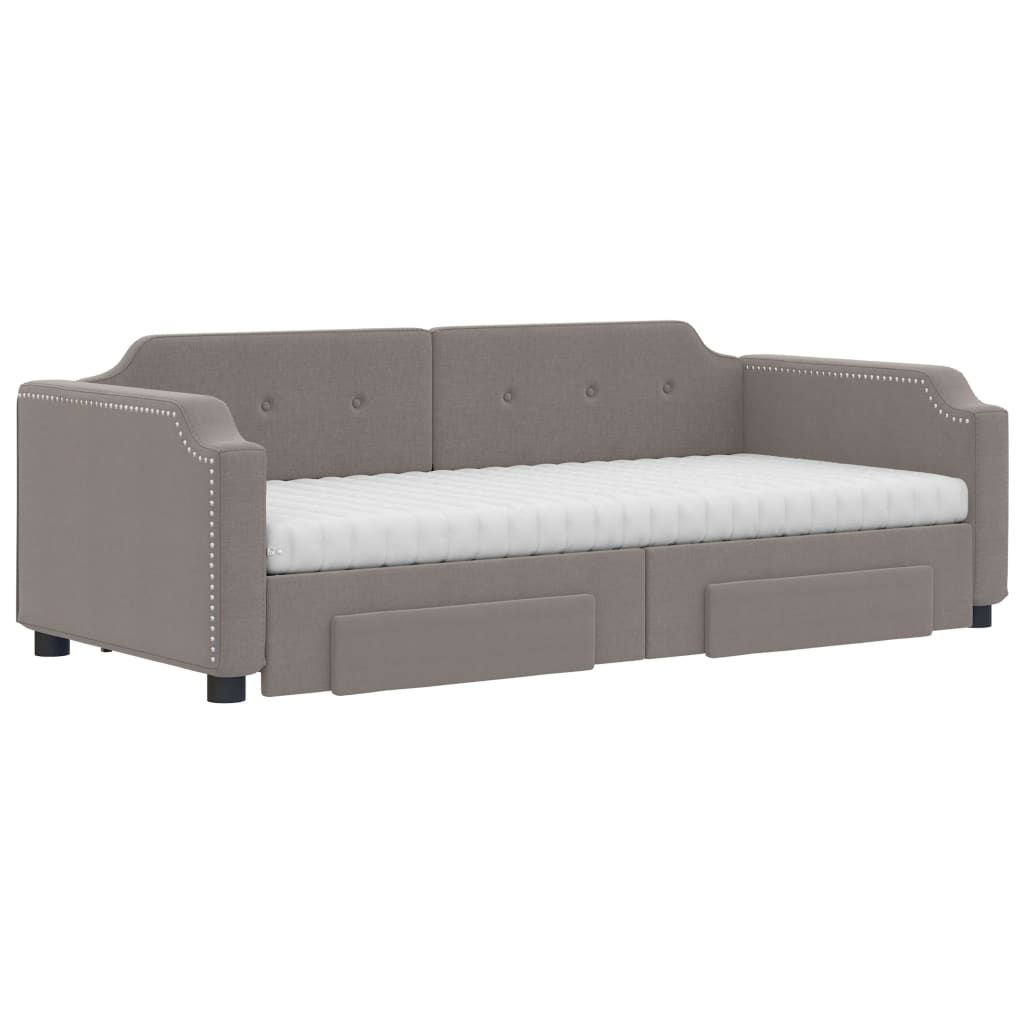Lit de jour avec gigogne et tiroirs taupe 100x200 cm tissu - XIOS