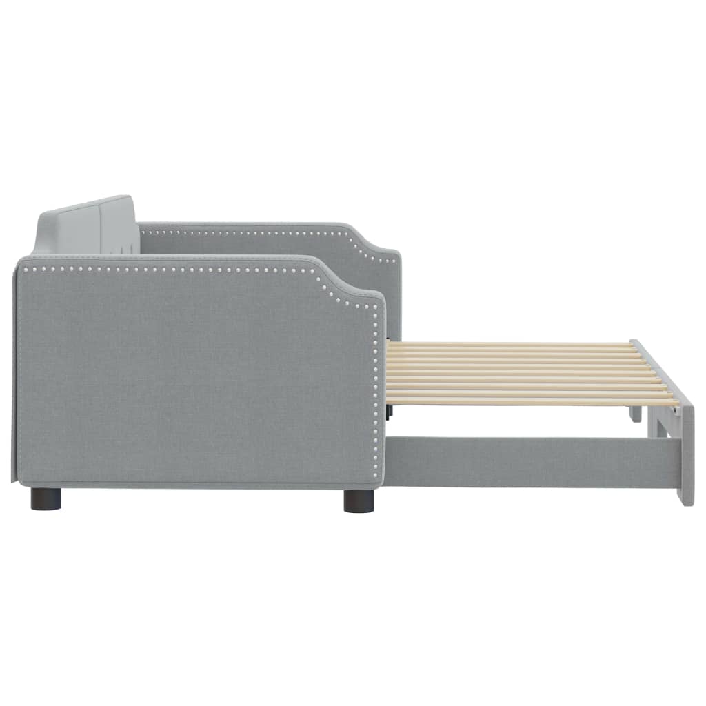 Lit de jour avec lit gigogne gris clair 100x190 cm tissu - XIOS