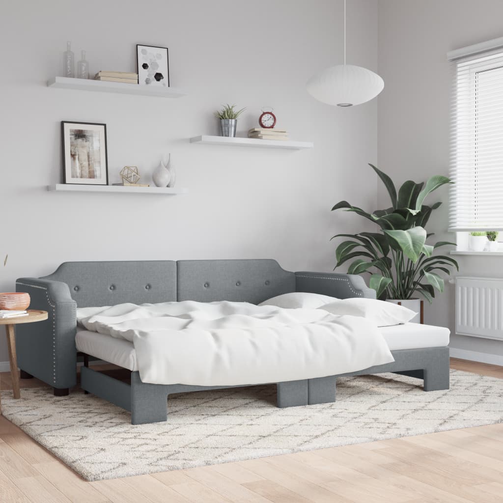 Lit de jour avec lit gigogne gris clair 100x190 cm tissu - XIOS