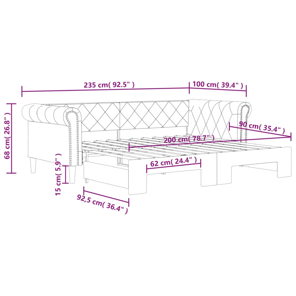 Lit de jour avec lit gigogne cappuccino 90x200 cm similicuir - XIOS