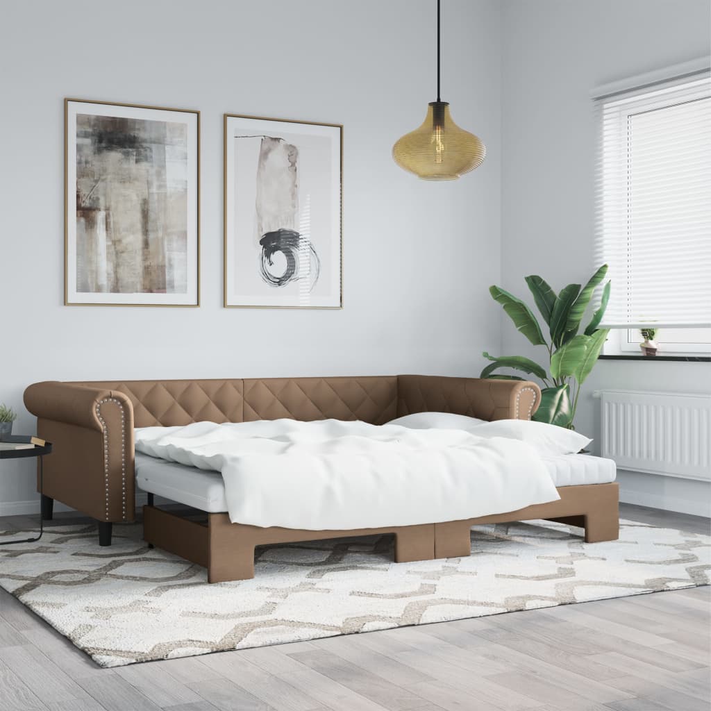 Lit de jour avec lit gigogne cappuccino 90x200 cm similicuir - XIOS