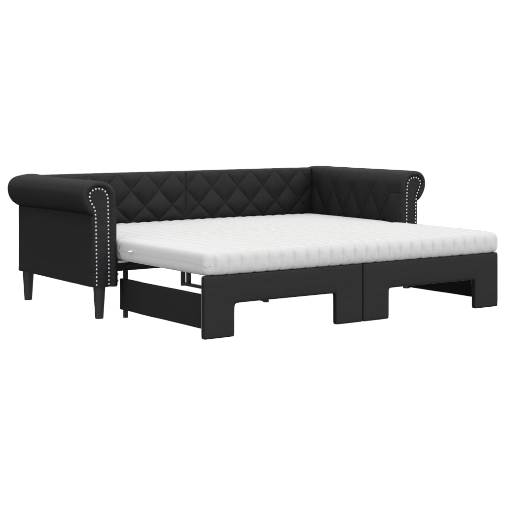 Lit de jour avec gigogne et matelas noir 90x200 cm similicuir