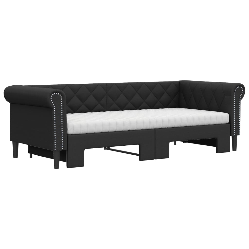 Lit de jour avec gigogne et matelas noir 90x200 cm similicuir