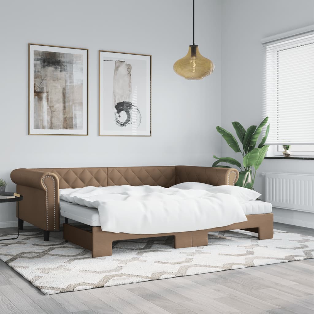 Lit de jour avec lit gigogne et matelas cappuccino 90x200 cm Lits & cadres de lit vidaXL