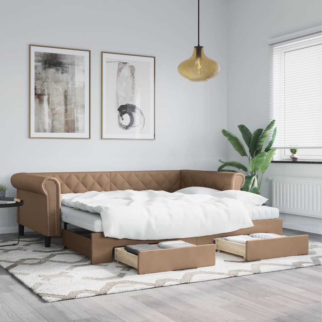 Lit de jour avec lit gigogne et tiroirs cappuccino 90x200 cm Lits & cadres de lit vidaXL