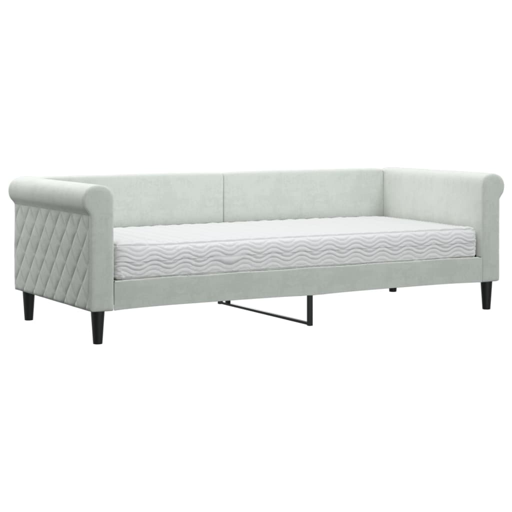 Lit de jour avec matelas gris clair 80x200 cm velours - XIOS