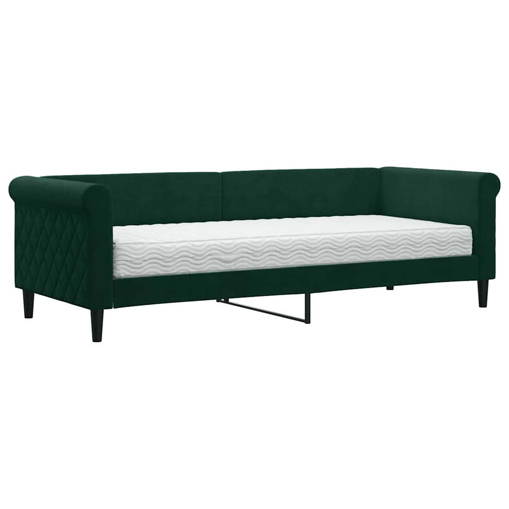 Lit de jour avec matelas vert foncé 80x200 cm velours - XIOS