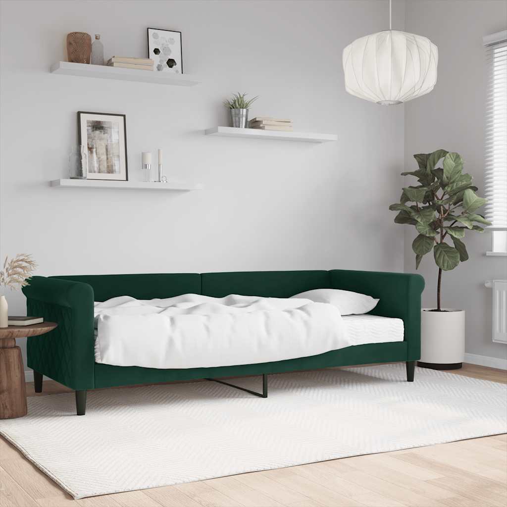 Lit de jour avec matelas vert foncé 80x200 cm velours - XIOS