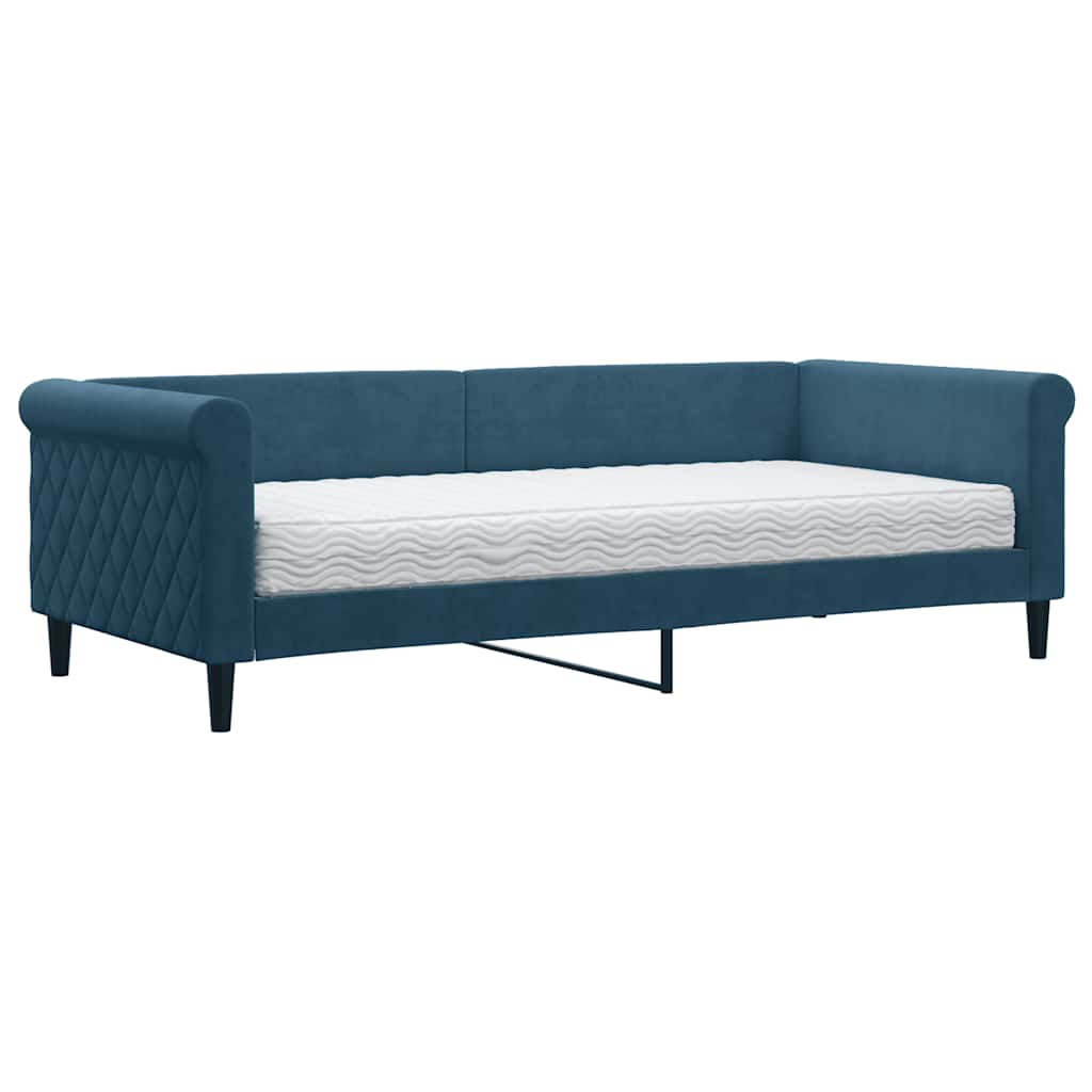 Lit de jour avec matelas bleu 90x200 cm velours - XIOS