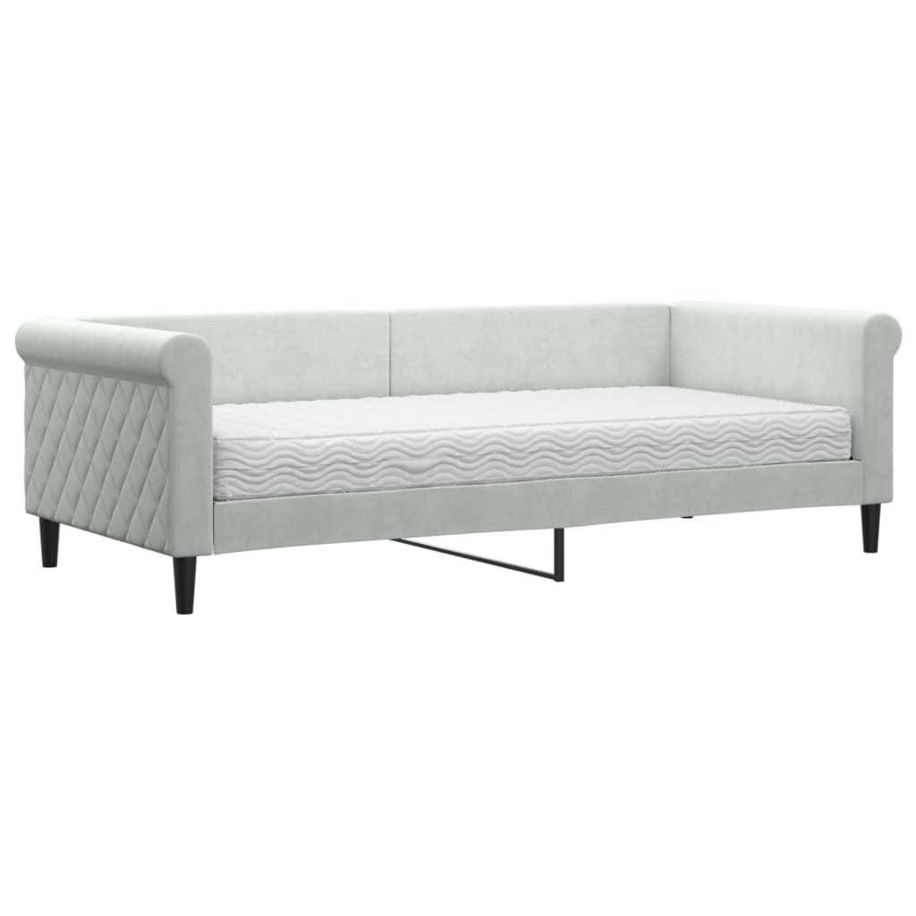 Lit de jour avec matelas gris clair 90x200 cm velours - XIOS