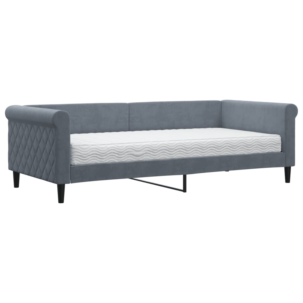 Lit de jour avec matelas gris foncé 90x200 cm velours - XIOS